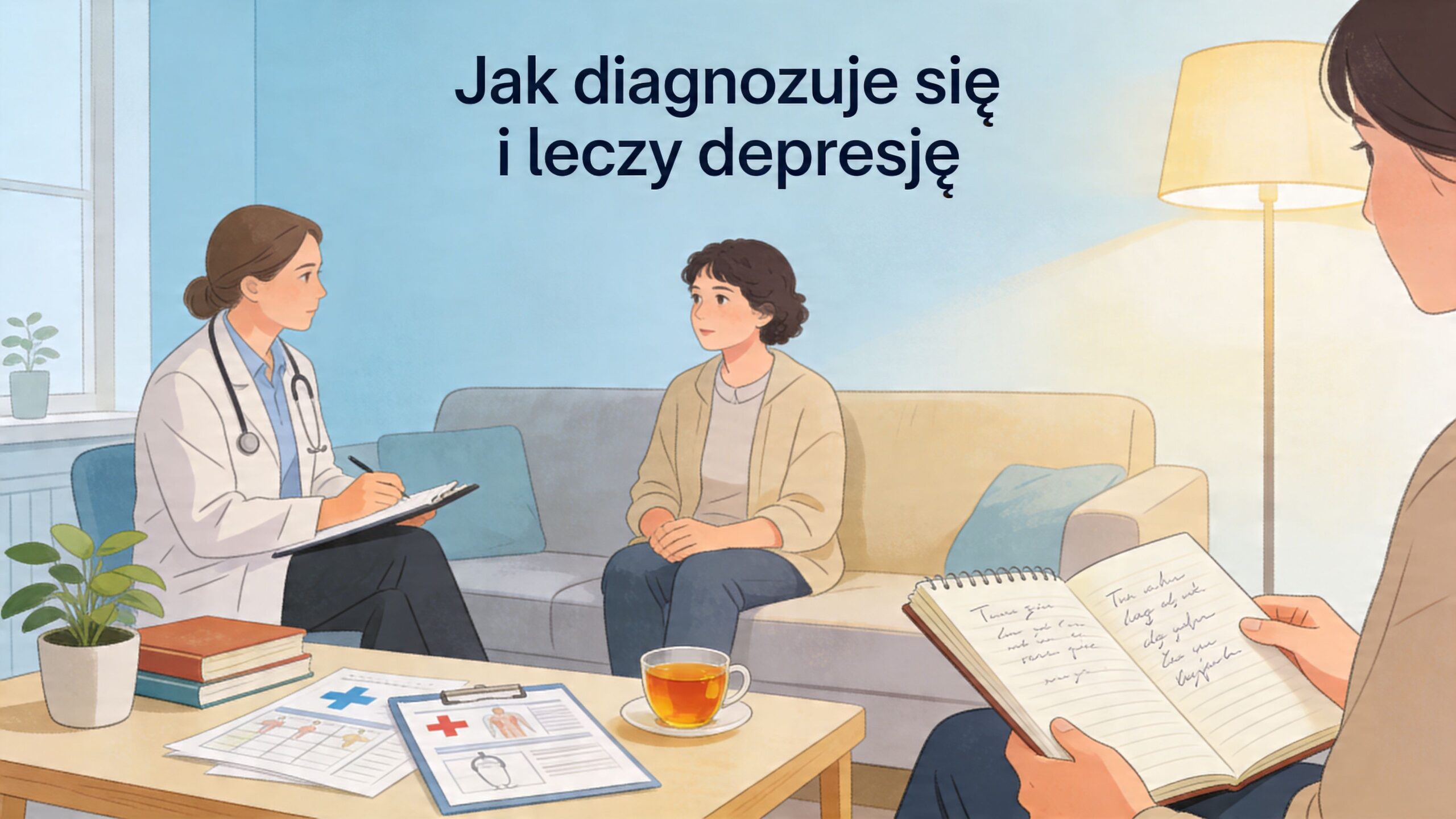 Lekarz rozmawia z pacjentką podczas wizyty w gabinecie w celu postawienia diagnozy i planowania leczenia depresji.